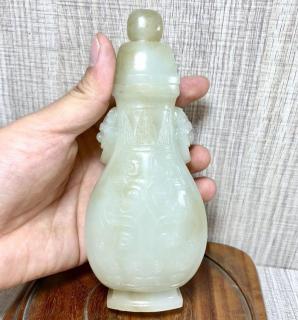老和田玉赏瓶古董老玉器清代新疆和田玉白玉摆件明清玉器古玉老玉