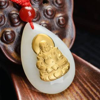 特泊儿 和田玉金镶玉观音和佛公吊坠 足金镶和田玉挂件 带证书 情侣款
